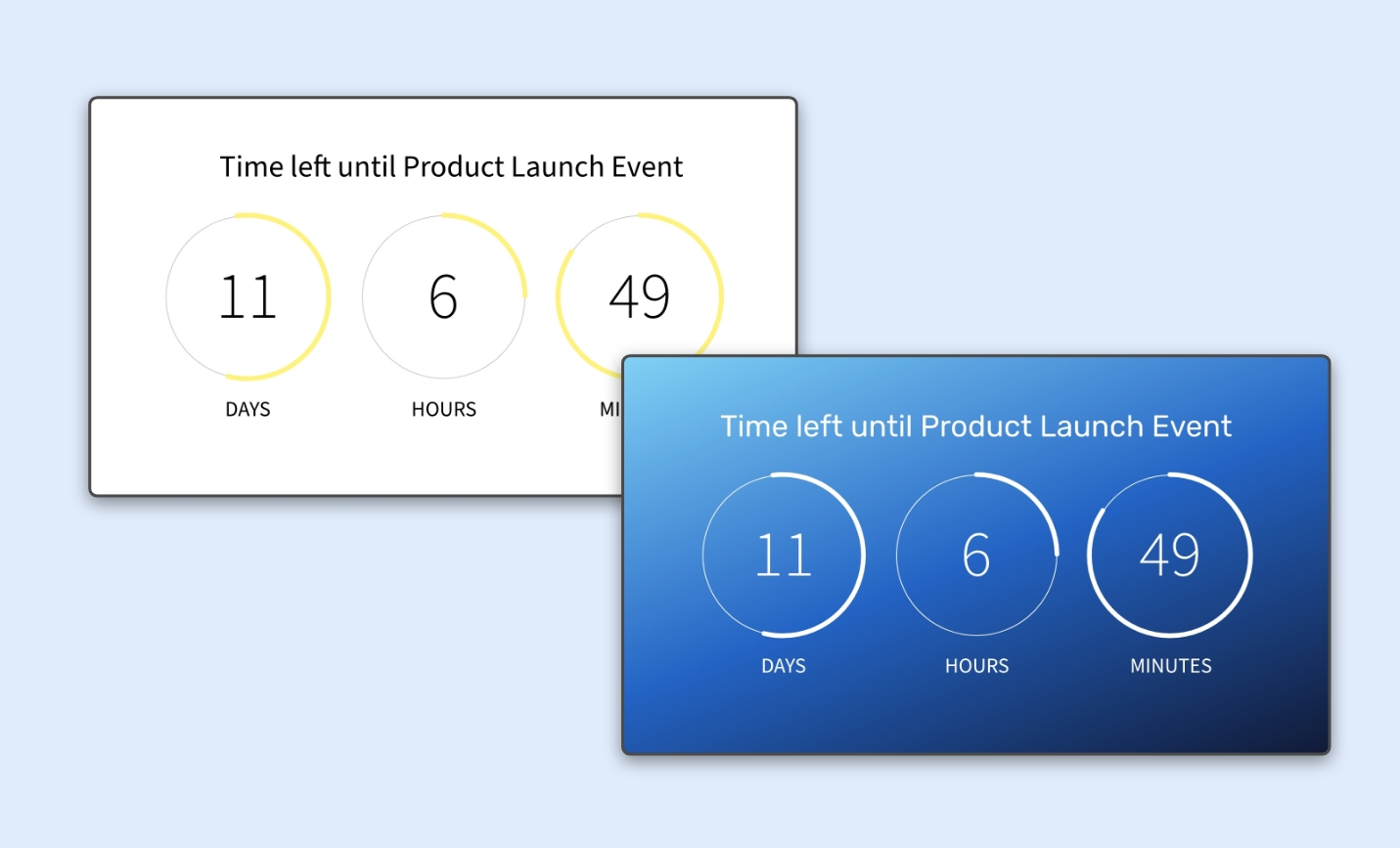 Countdown app feed preview showing two themes options. one with Transperant background and other with gradient background
