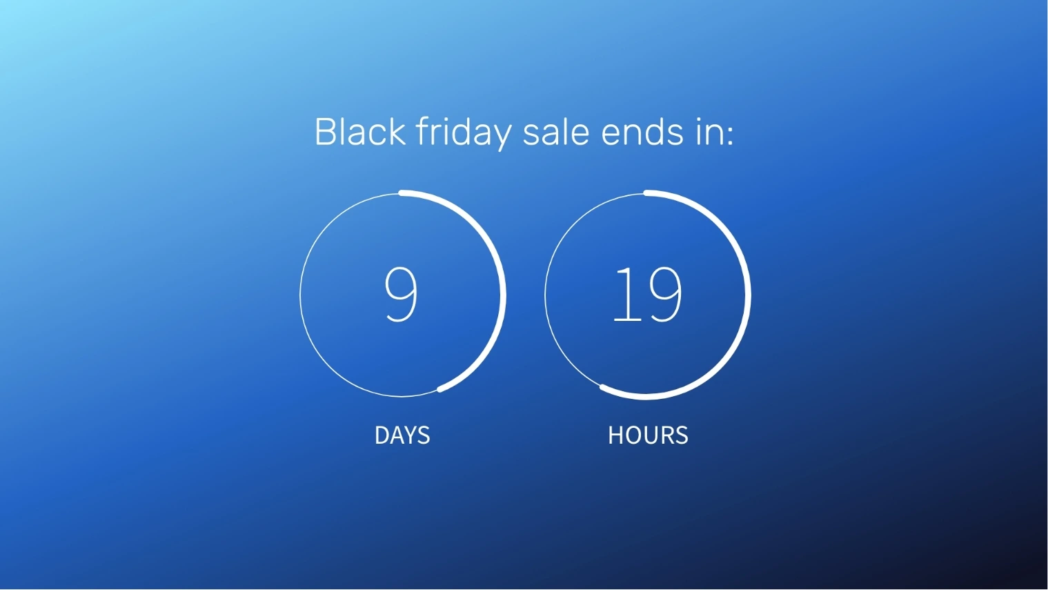 Countdown app layout preview showing blue gradient as background and timer set to end in 9 days 19 hours.
