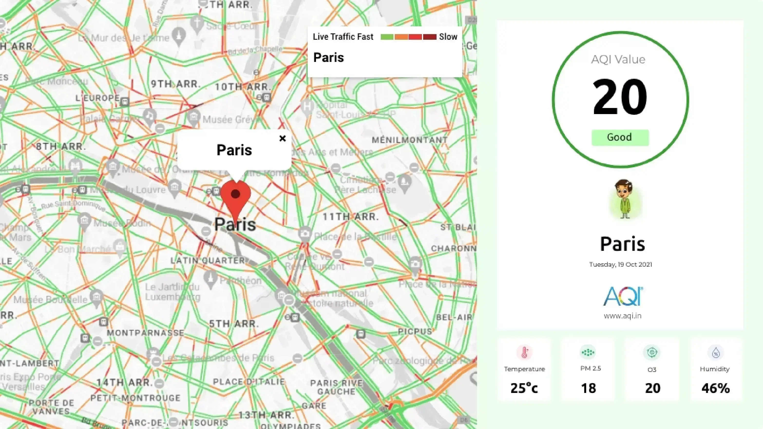 digital signage software interface showing composition layout with Google Traffic app and AQI app contents