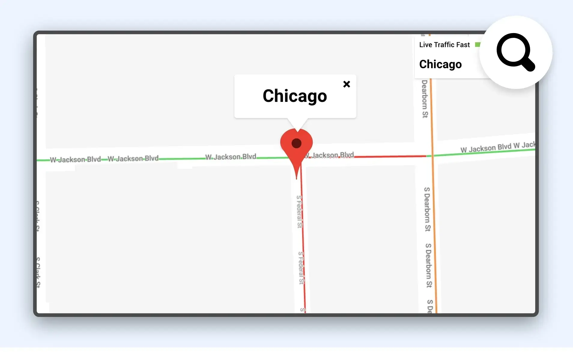 Google Traffic app interface with option to zoom a any area in the map
