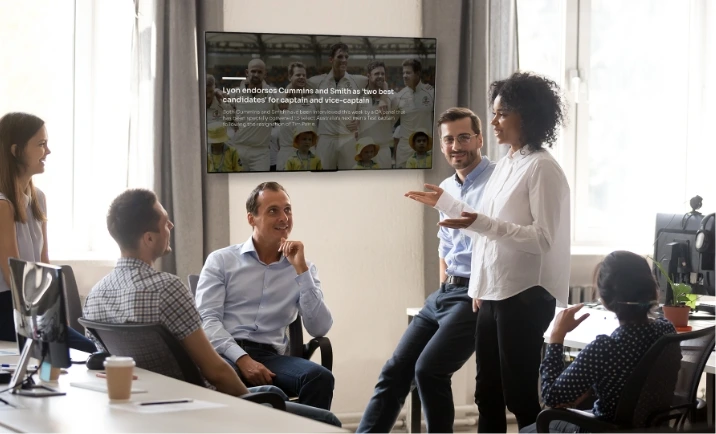 digital signage placed at school staff room displaying news update feed from Pickcel's digital signage NYtimes news app