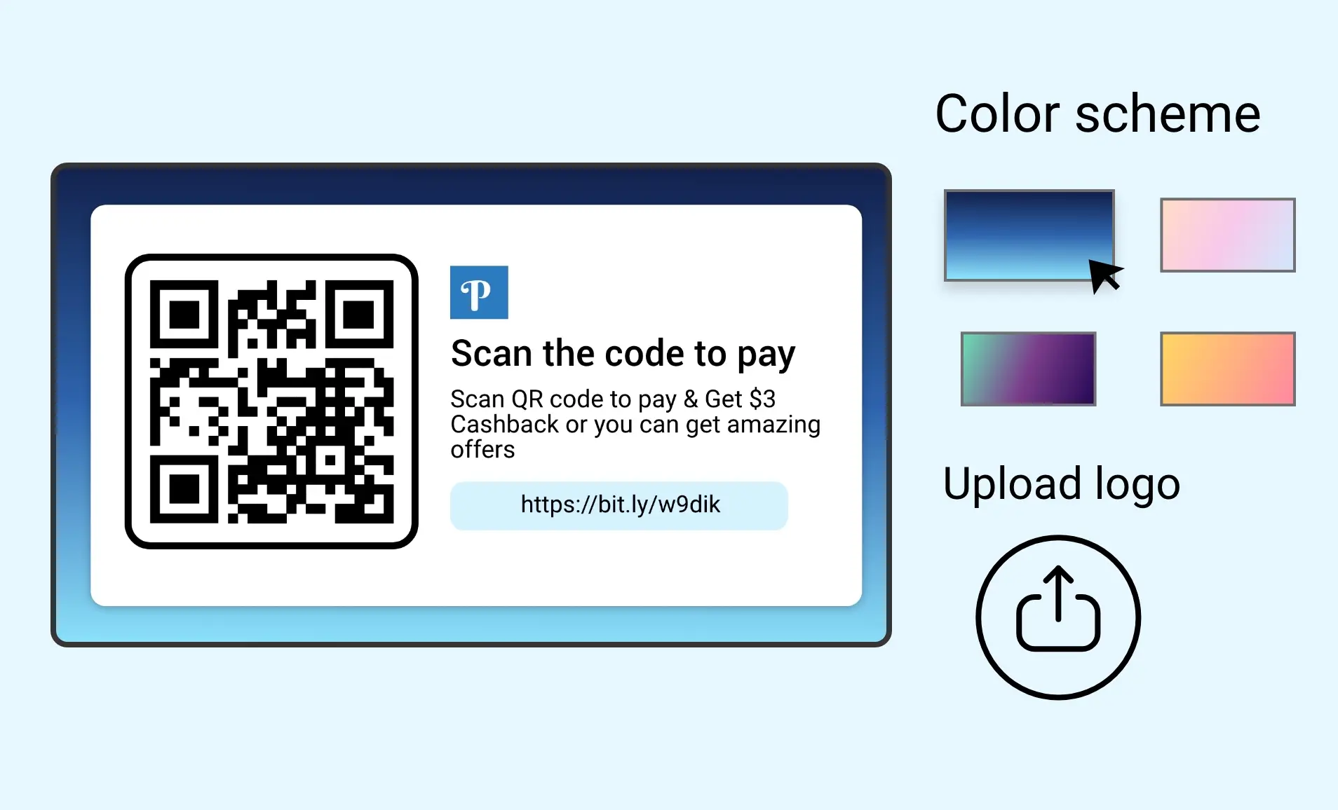 QR Code app window layout showing feature to choose color scheme to display on digital screens