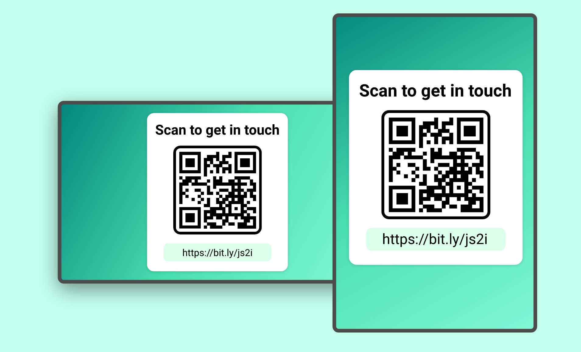 QR Code app feed preview on digital signage screens with options of landscape and portrait layouts