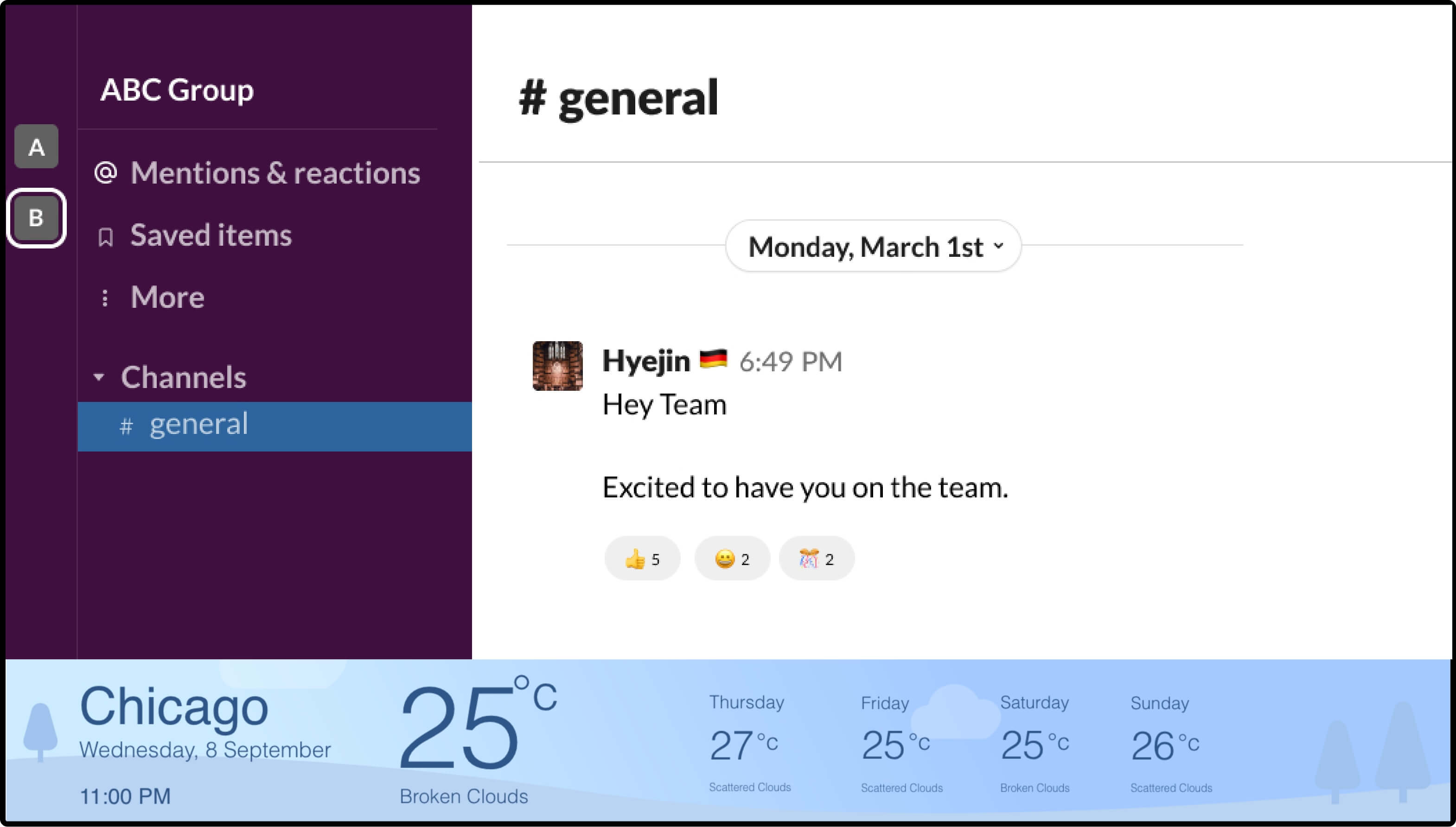 step 3 digital signage software interface showing compositon window with slack app and AQI app feed