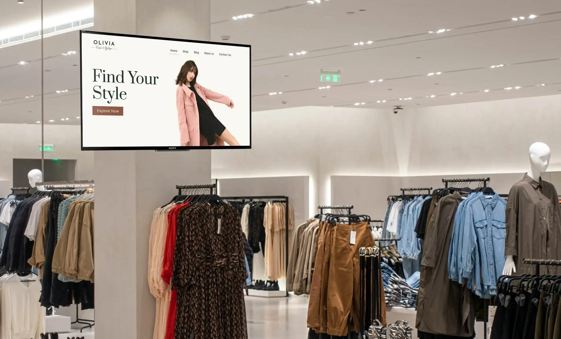 Digital Signage inside a retail store displaying their website using web url app from Pickcel