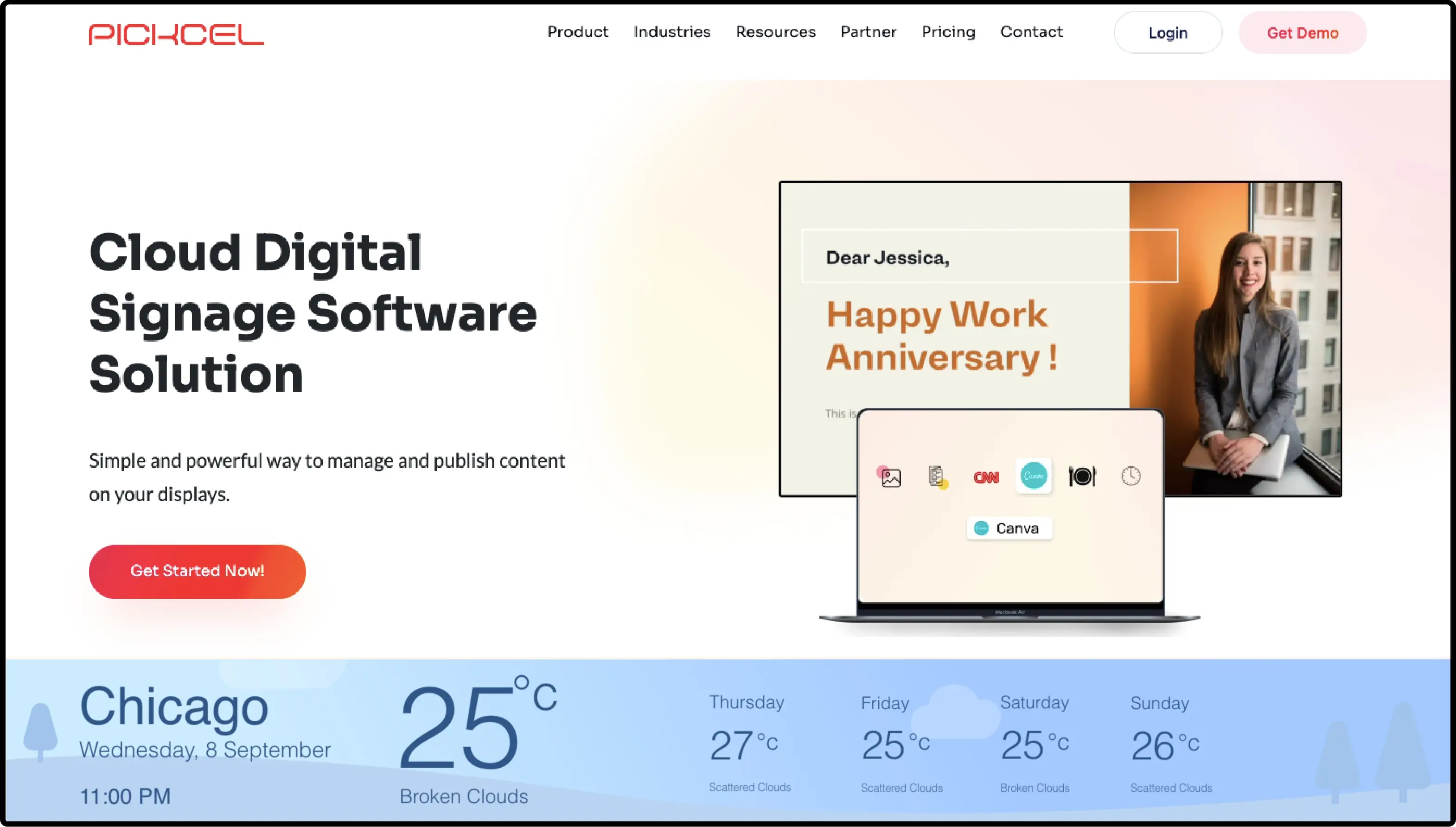 step 3 digital signage software interface showing composition window with Web URL App and wheather app feeds