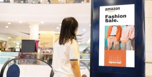 Amazon using Pickcel's custom digital signage software in thier kiosk placed across mall to manage product marketing easily.