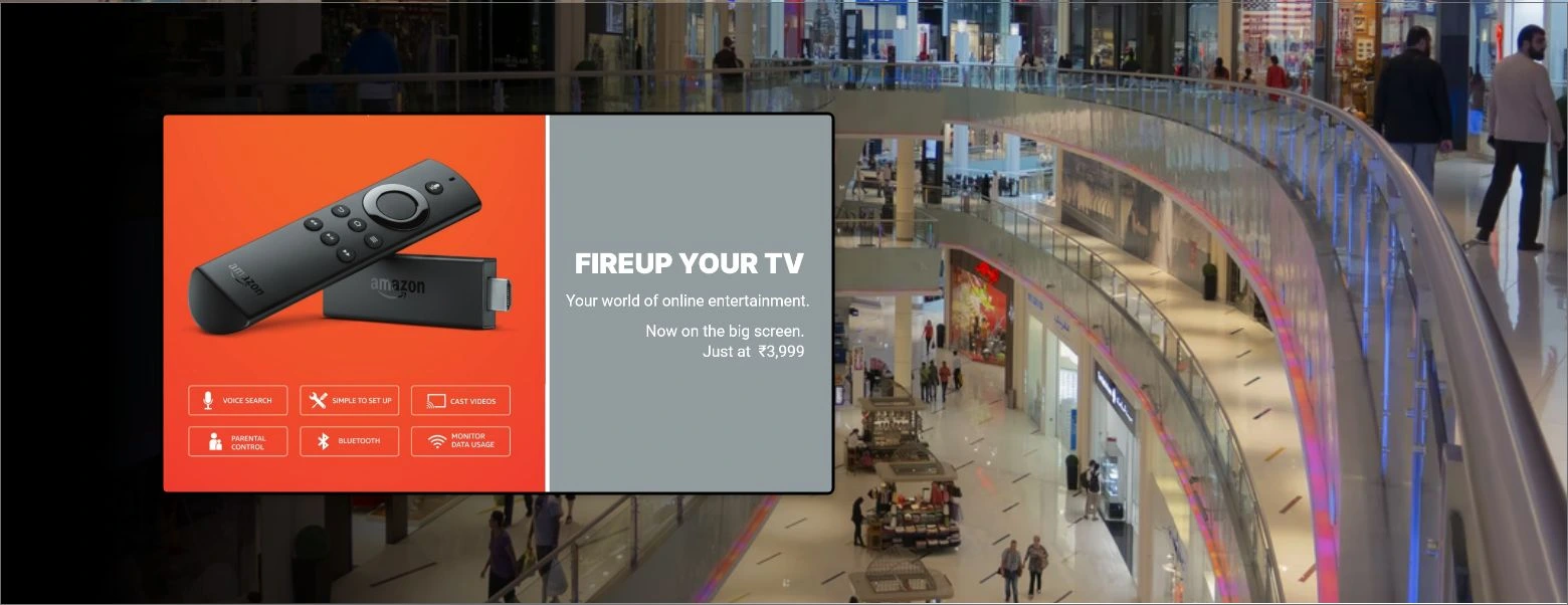 Amazon kiosk in a shopping mall displaying Amazon ads with the help of Pickcel digital signage software