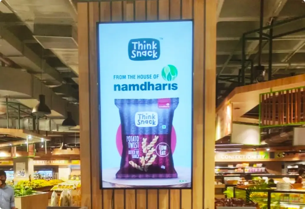 Pickcel powered Digital signage dispaly at Namdharis store