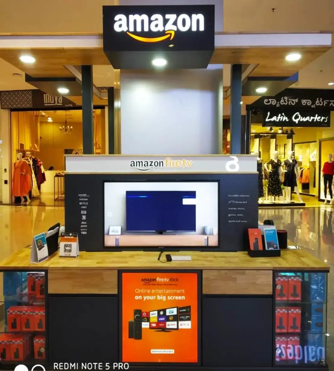 Digital signage content playing on a Amazon stall display at a mall premises which is powered by Pickcel