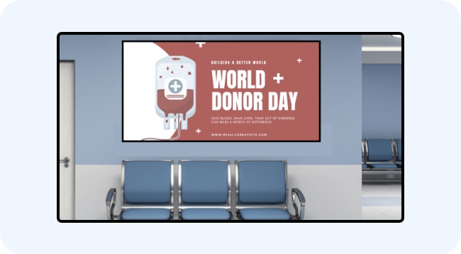 A day greeting on an office digital signage screen