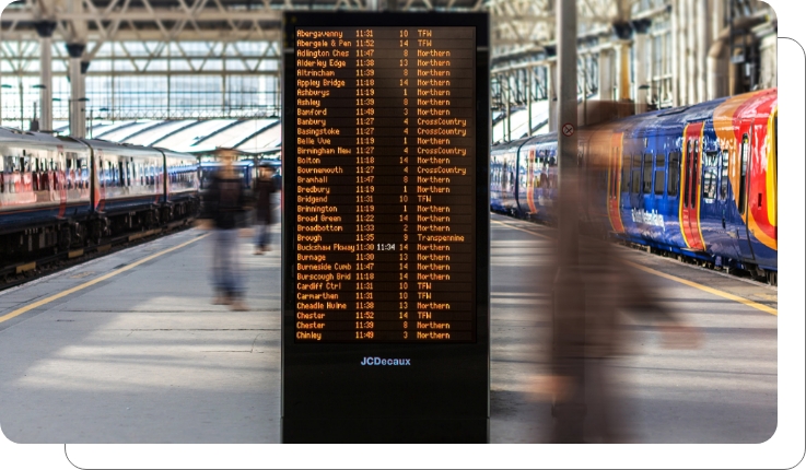 An office digital signage screen showing financing info