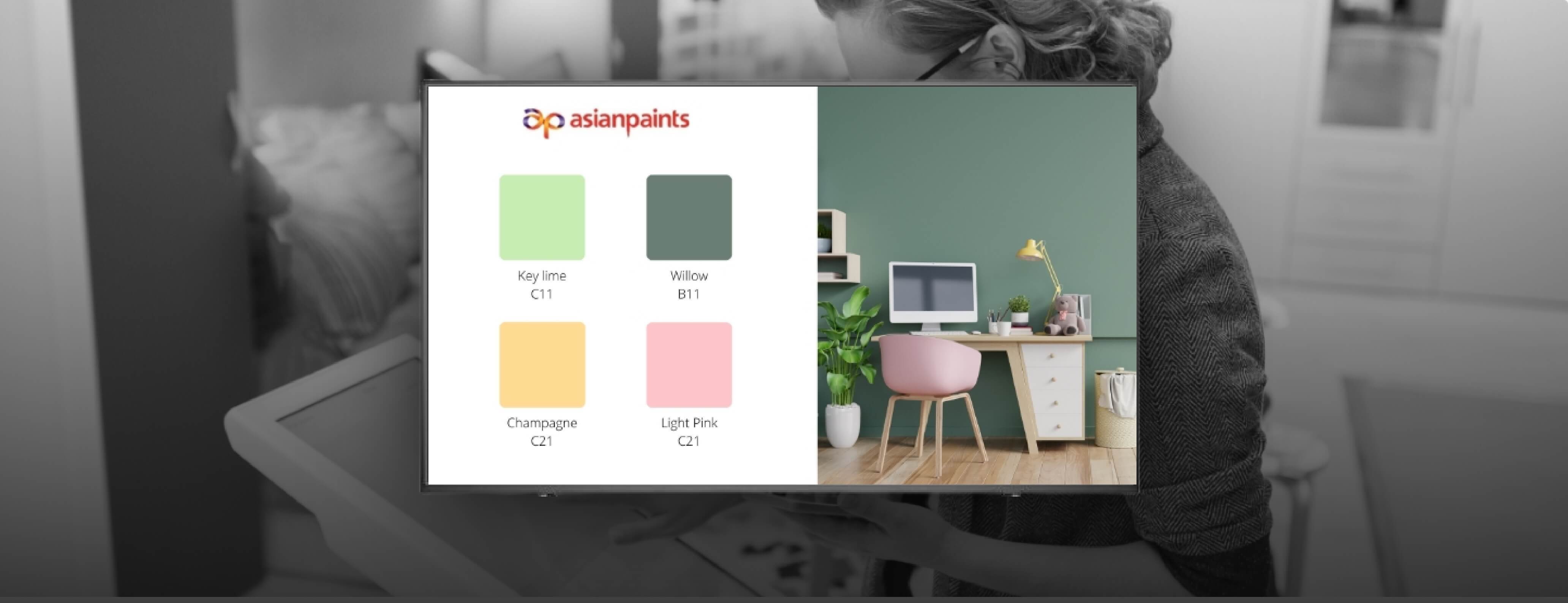 Digital Signage screen at paint store collections of paint colors using Pickcel's Software