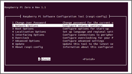 raspberry pi network option setup window