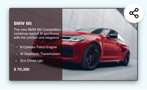 digital signage screen showing BMW car features using Pickcel's Car Dealership app