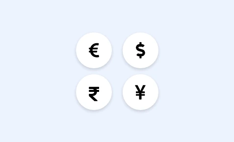 Car Dealership app configuration window with feature to select diffrent currencies like Euro, USD, INR, Yen, etc.