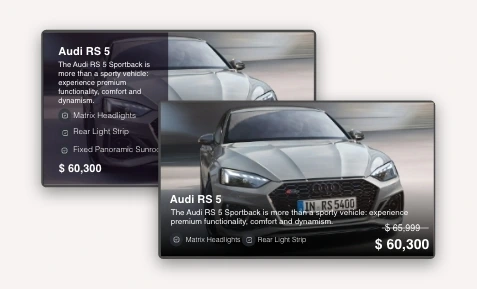 Car Dealership app configuration window with feature to select different tempates to showcase car features.