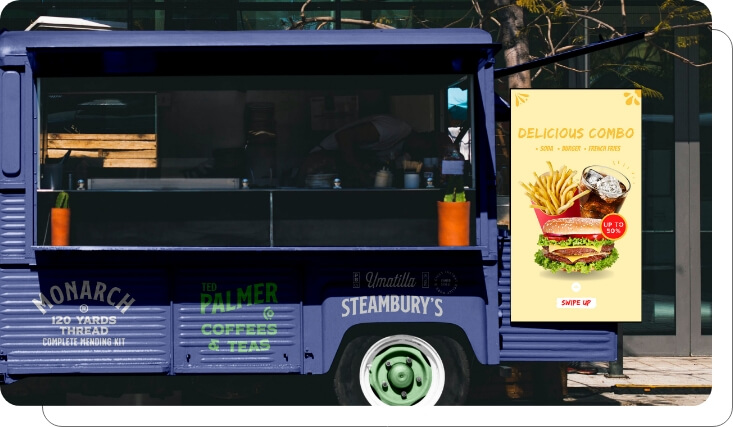 Digital menu board showing special combo offer in food truck