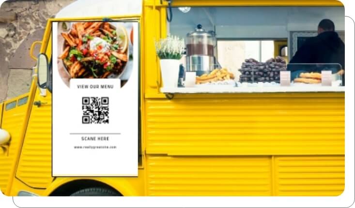 Digital menu board with QR code for order in food truck