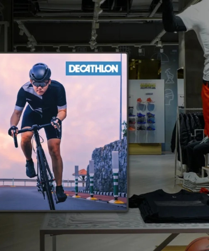 sports retailer giant decathlon showing offer using pickcel digital signage solution