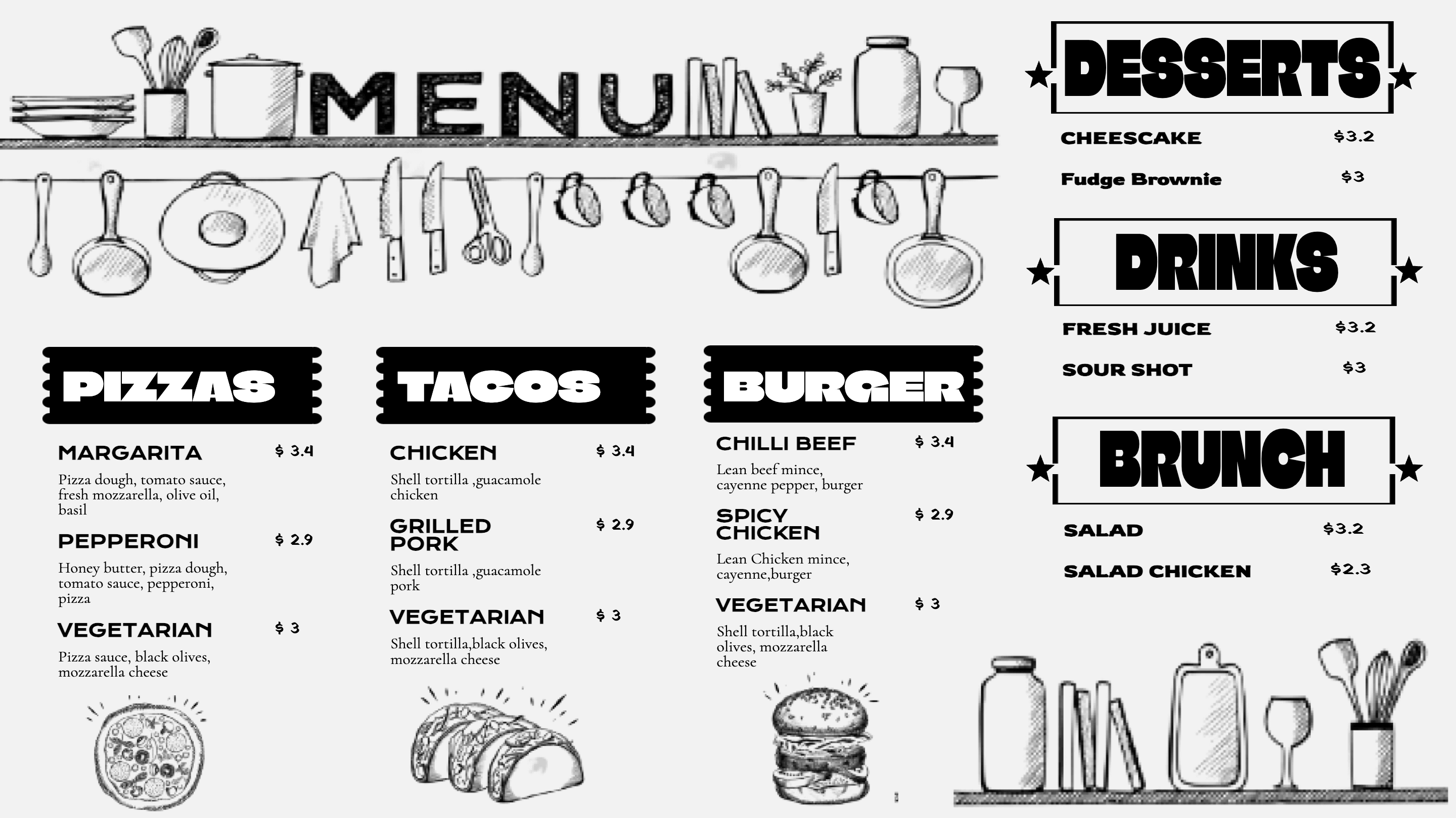 Minimalist QSR food & drink menu template