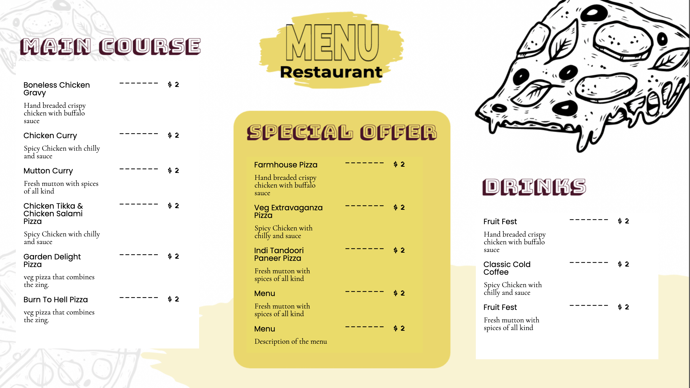 Minimalist QSR food & drink menu template