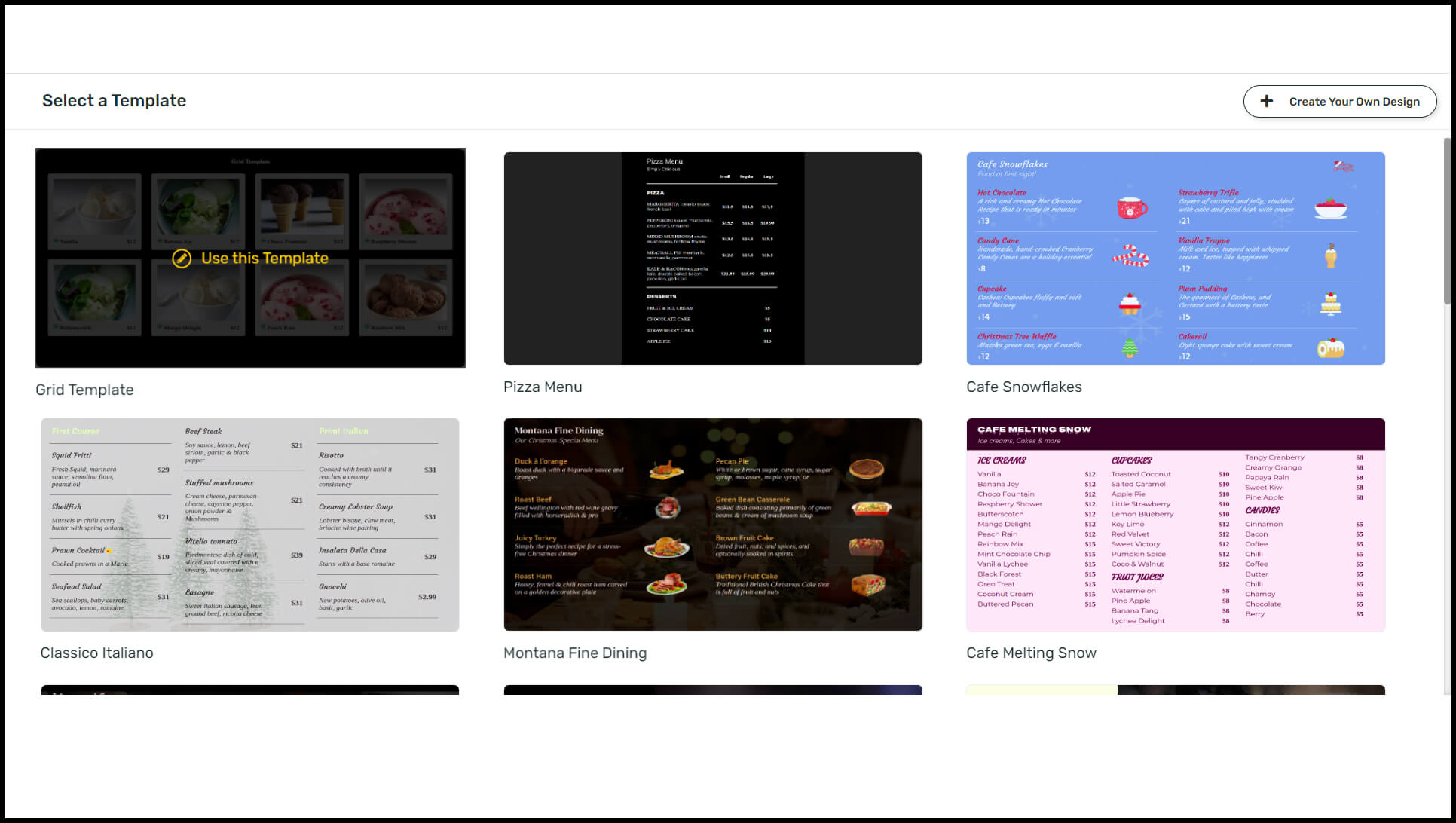 High-quality restaurant TV menu board templates from the Pickcel Menu Board app