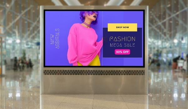 Airport billboards, digital screens used by popular brands to advertise and promote their products