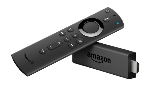 Black Amazon Fire TV Stick 4K and remote that can be used to turn any 4K display into digital signage