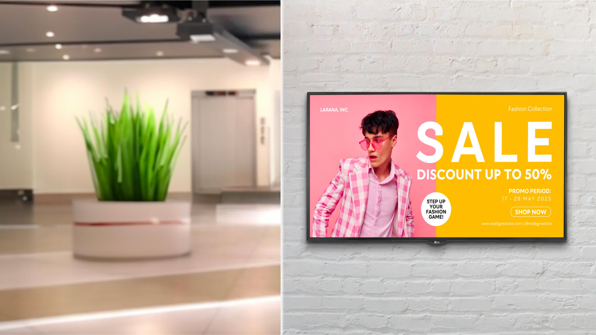Digital signage displaying a sale look digital sigange TV digital signage.