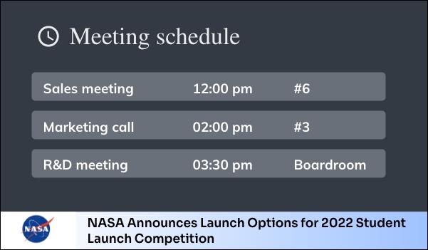 Meeting schedules for a day and NASA RSS feed content composed on one screen