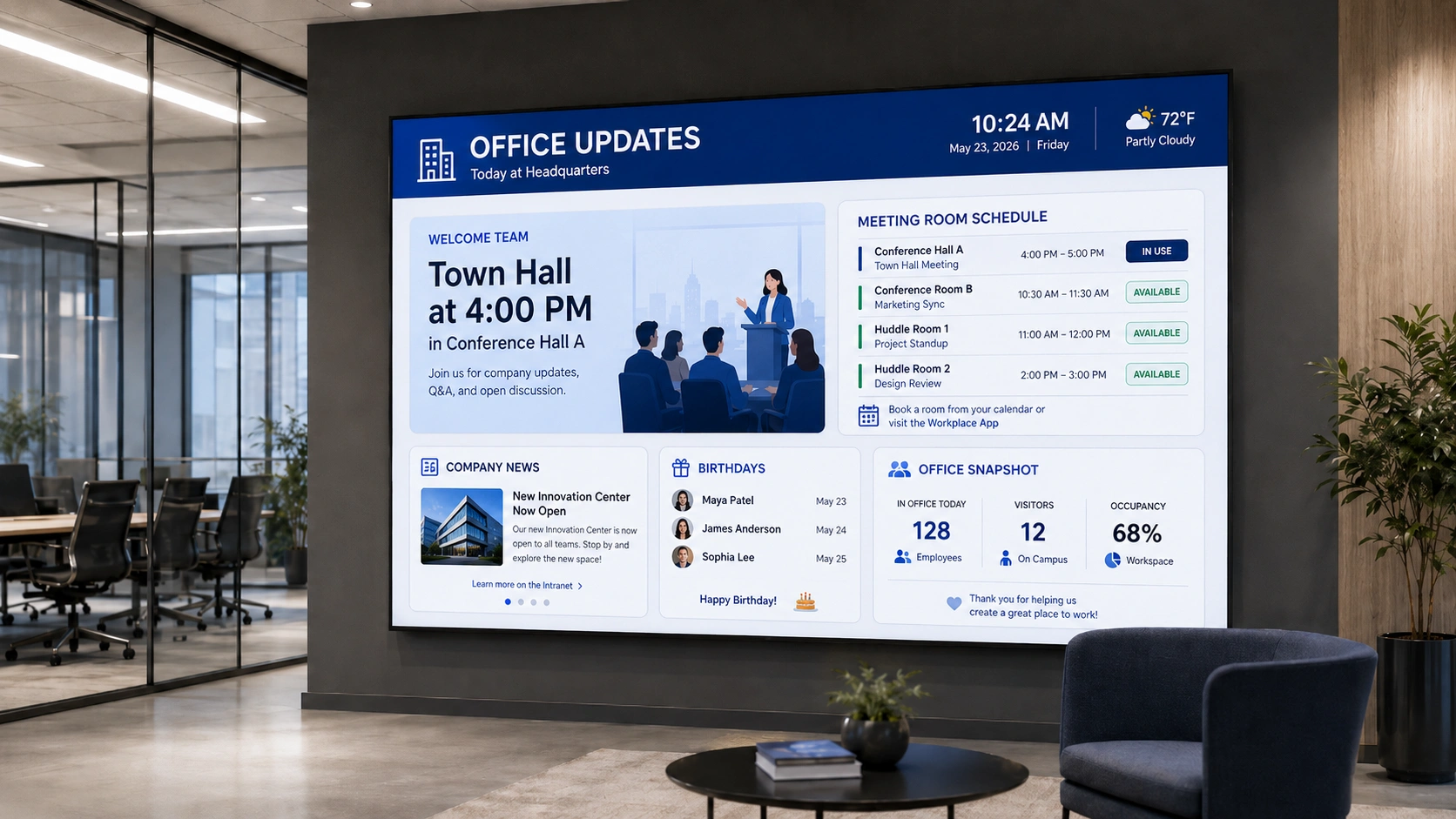 On-premise digital signage software dashboard managed from a local server