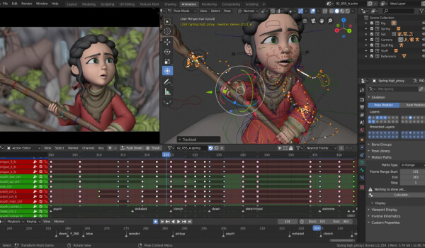 Animated movies and short video productions with handy tools and cool features of open-source software