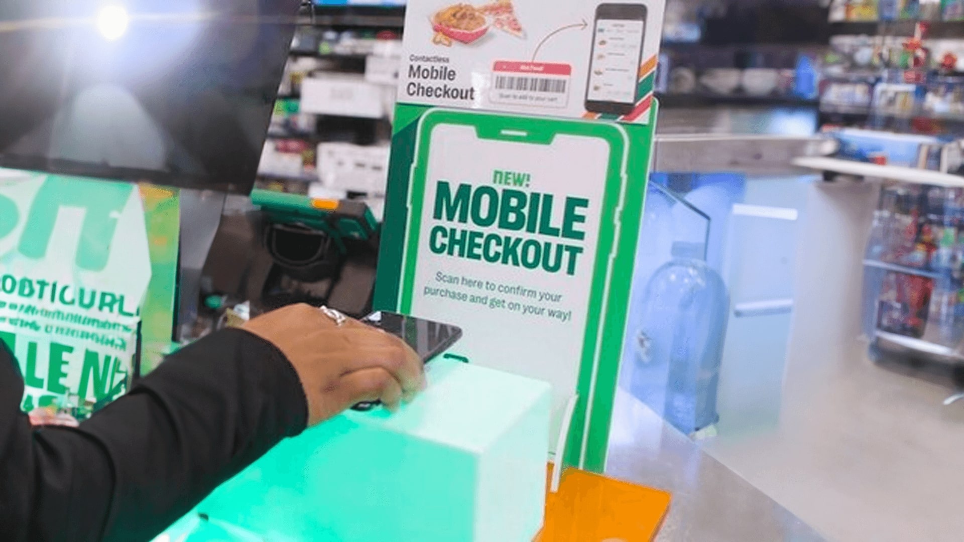 Self checkout station at a 7-11 store.