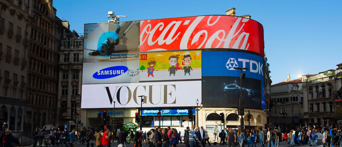  brands displayed on a digital billboard screen