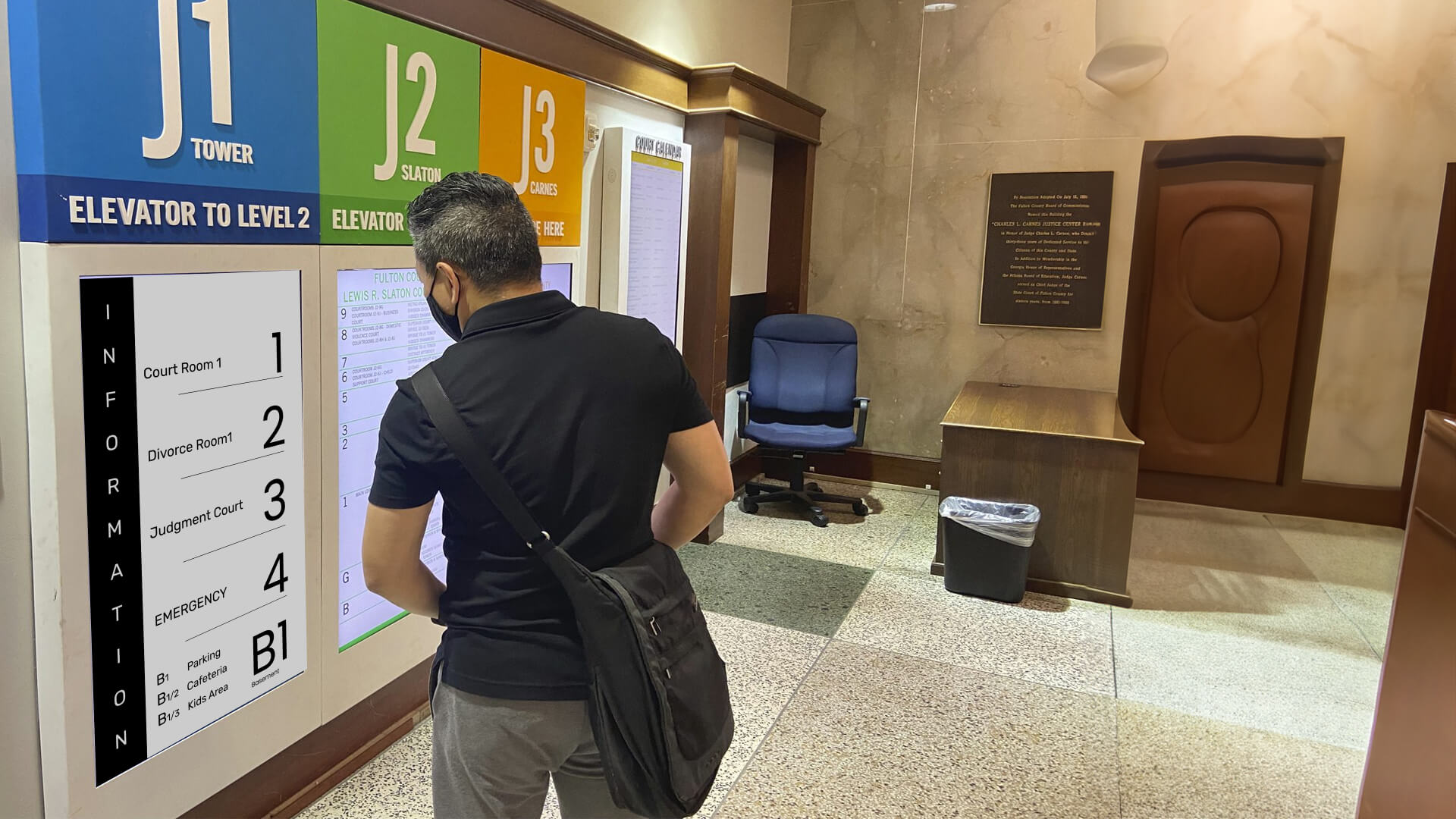  Courtroom digital signage being used for wayfinding.