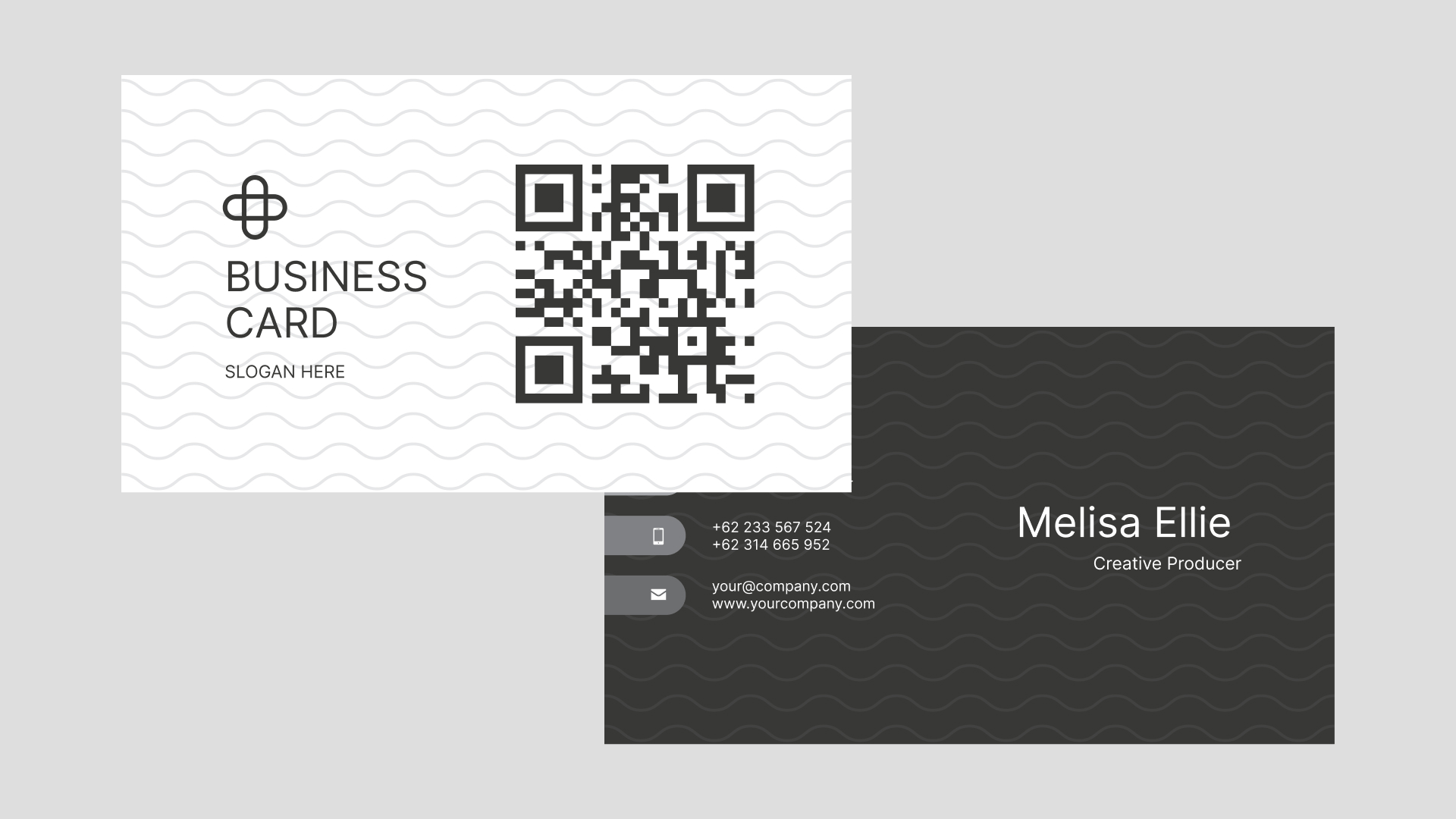 Business card with QR code scanning option to access information.