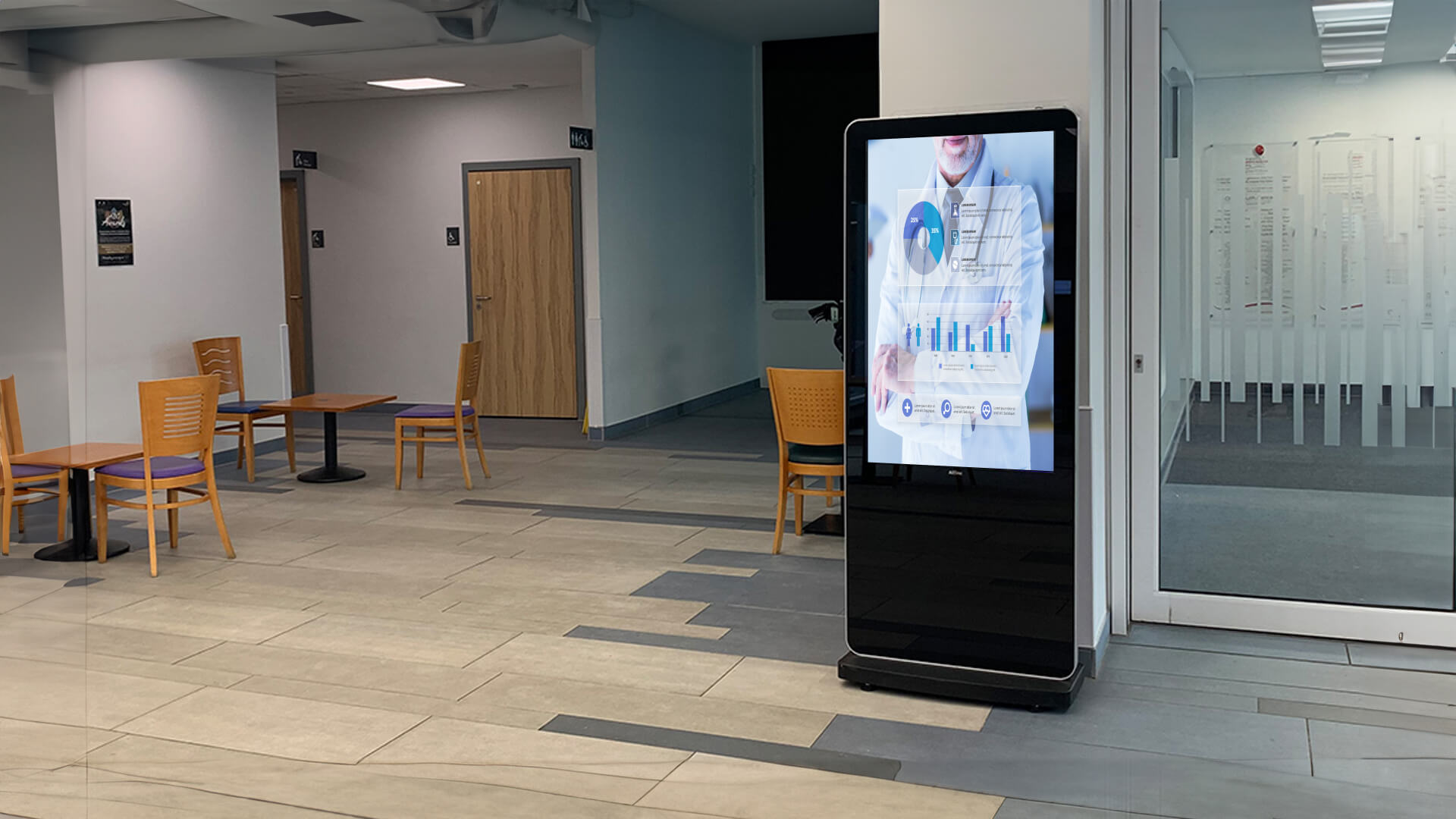 Digital signage in a dental office showing feedback and survey analytics.