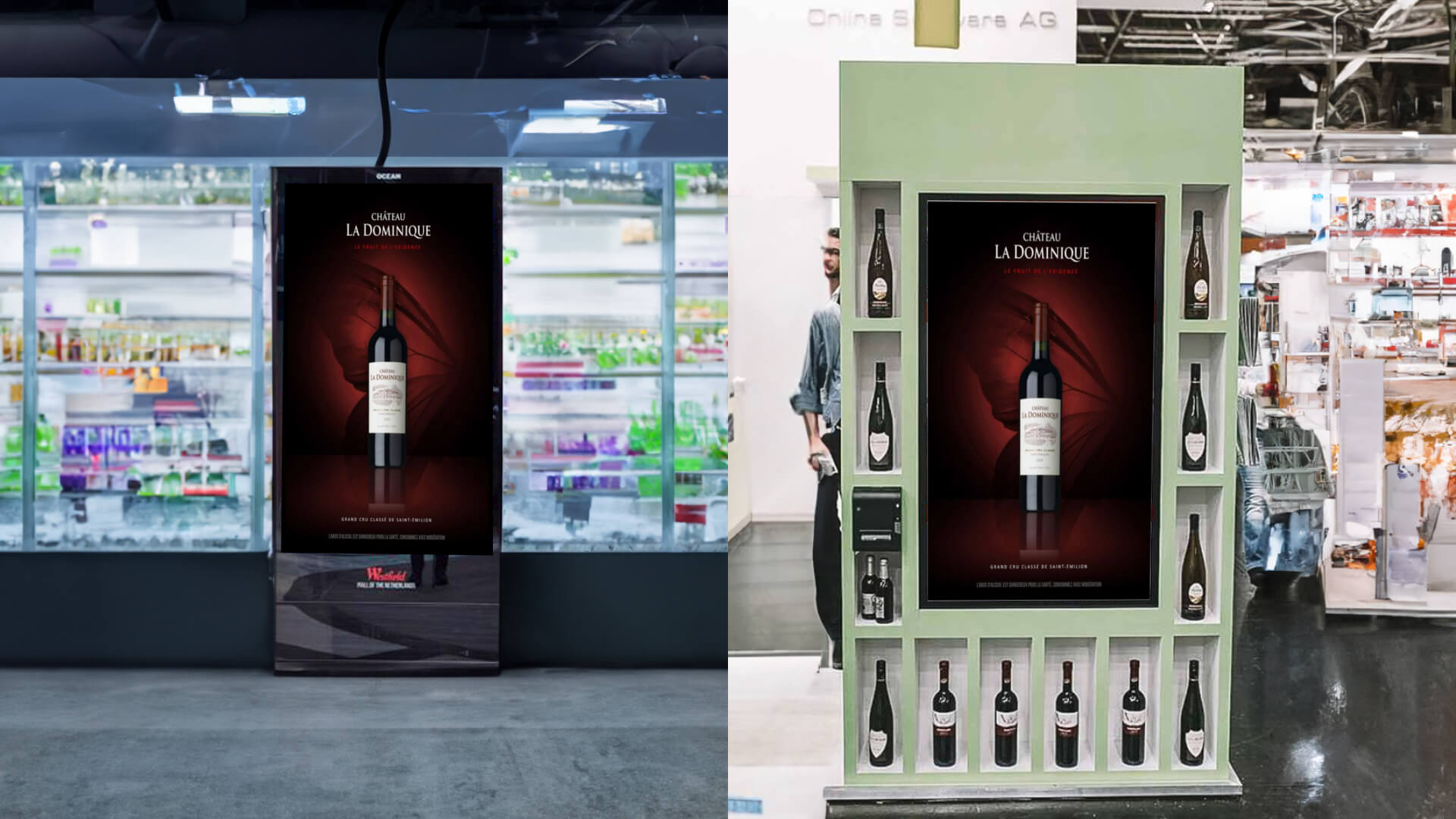 A liquor store aisle sign updates in real-time in different locations.