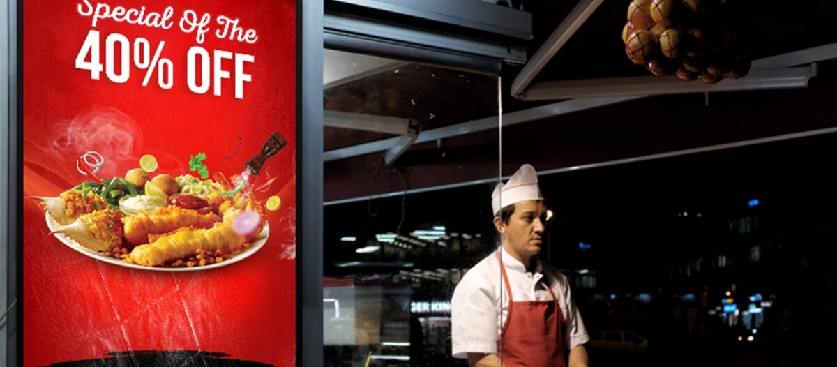 Restaurant digital signage displaying promotional offers