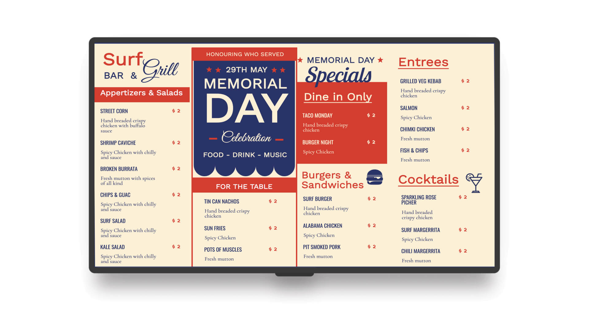 Designing a digital menu board using Pickcel's Artboard feature.