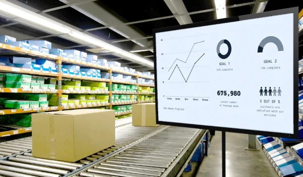 digital signage showing the data from the production process