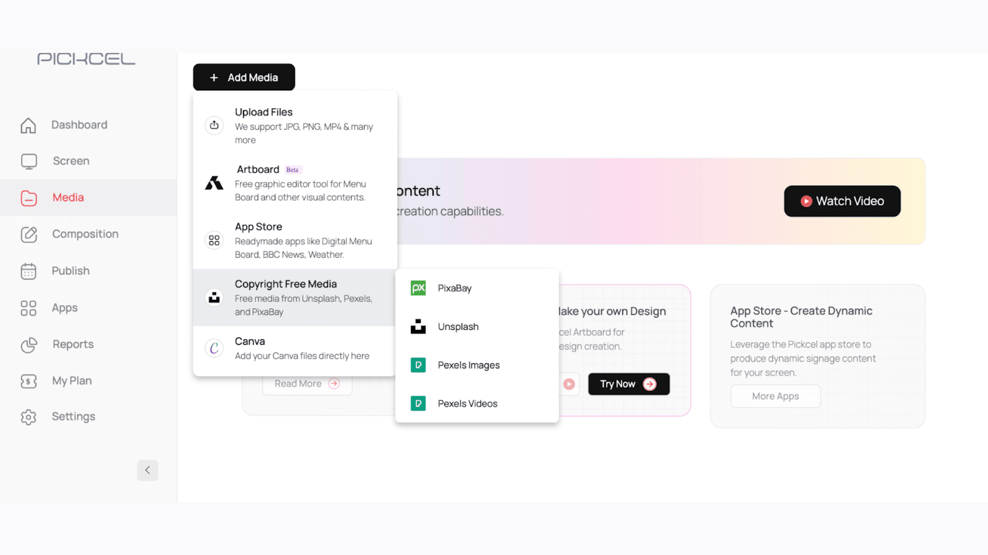 artboard dashboard pickcel