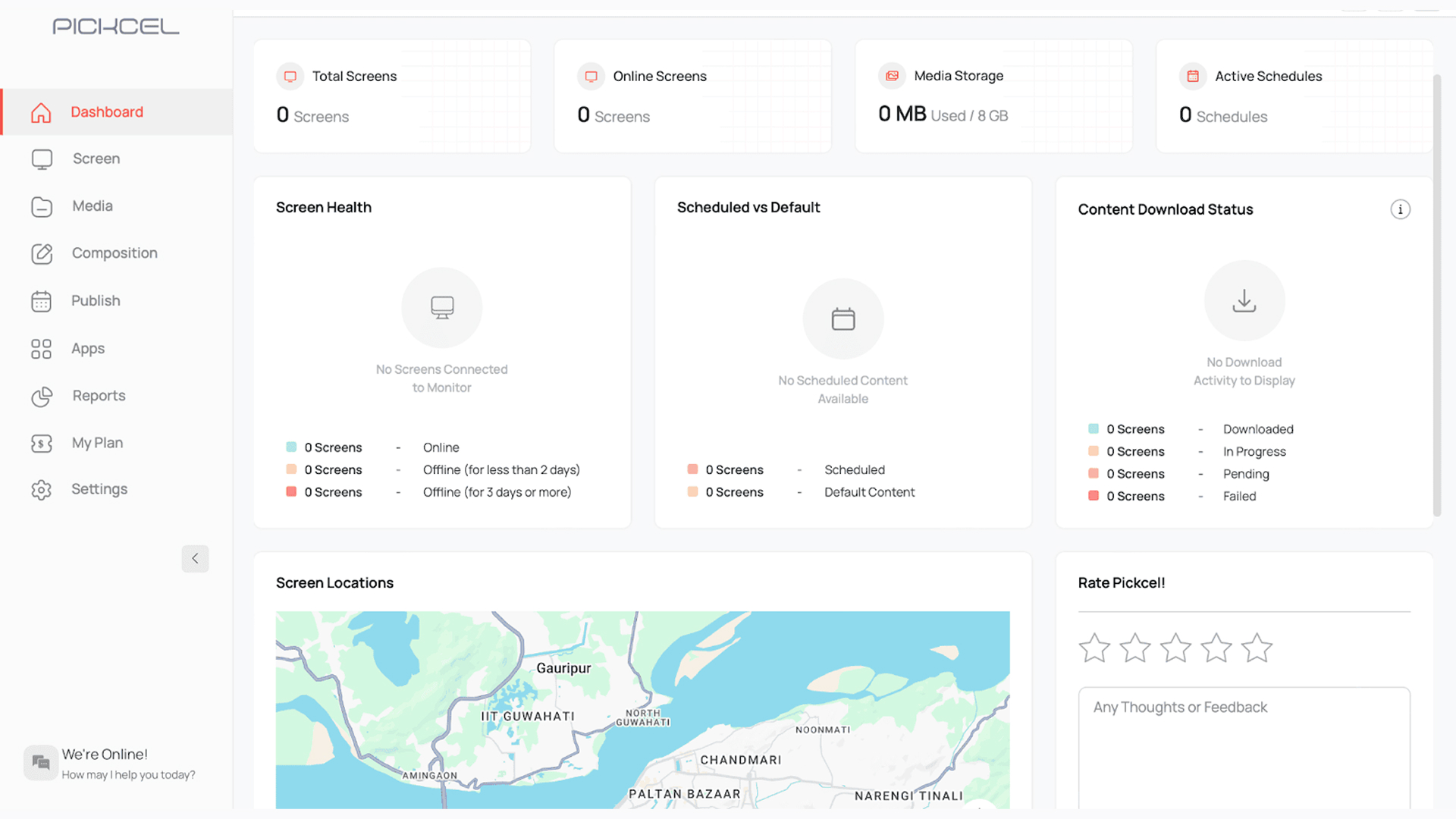 main dashboard pickcel