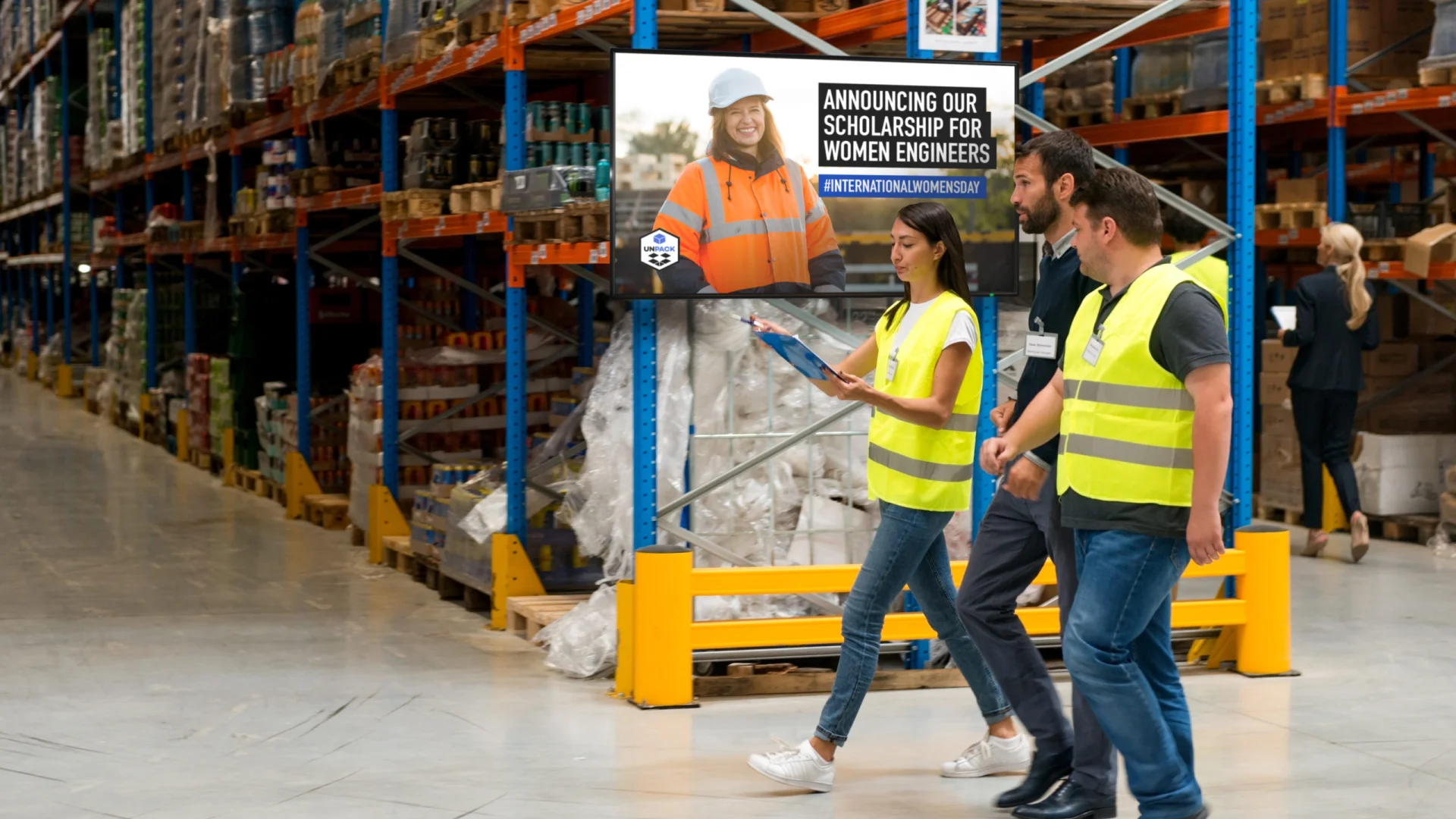 digital signage showing sclolarship program for women engineers