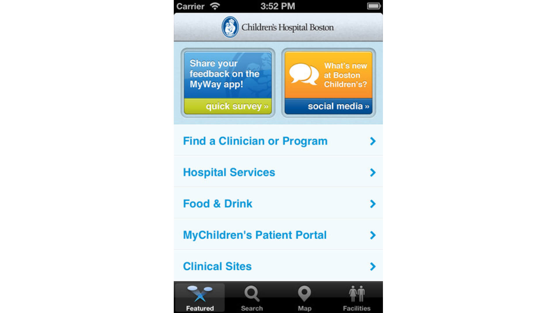  Boston hospital's My Way app screen