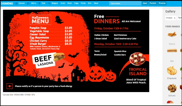 screenshot from Ds menu showing hawlloween themed menu design