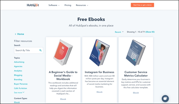 screenshot of ebooks download webpage from HubSpot