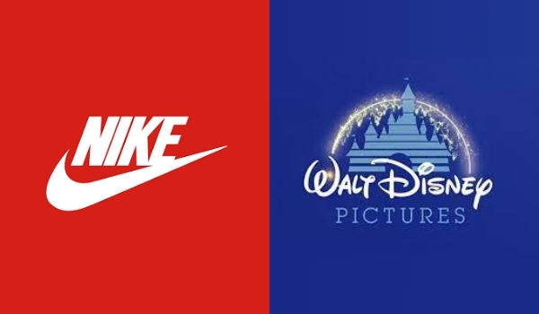 An example of how color psychology works in visual merchandising: Nike's bold red vs Disney's fun blue logo