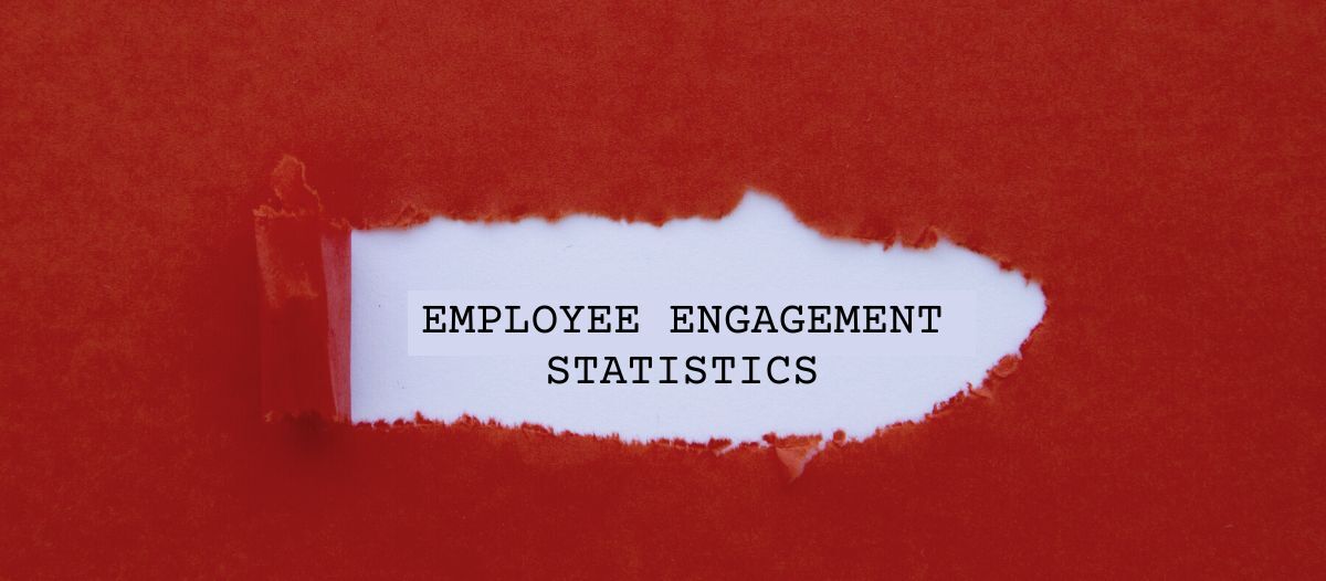 Red and white banner image with the text 'Employee Engagement Statistics' written